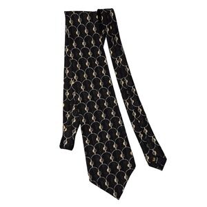 Countess Mara Tie Mens‎ Black Gold Blue Geometric Pattern Silk Necktie RN 67307